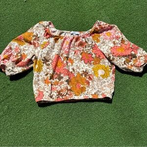 Single Thread Linen blend floral top,‎ EUC